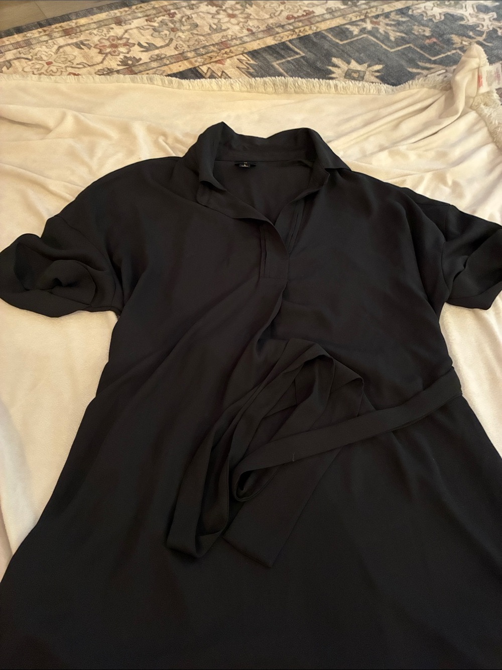 Worthington Black Collared Wrap-Style Midi Dress